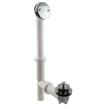 Westbrass Y594244CP White Tubular Bath Waste & Overflow Assembly with Twist & Close Drain Plug and Two-Hole Faceplate, Polished Chrome