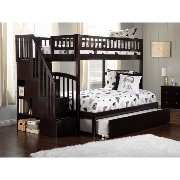 AFI Westbrook Staircase Bunk Twin over Full with Twin Size Urban Trundle Bed, Espresso