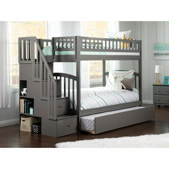 AFI Westbrook Staircase Bunk Twin over Twin with Twin Size Urban Trundle Bed, Grey