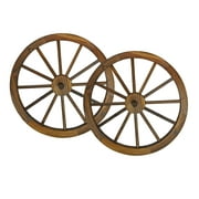 Westcharm 24 in. Dia. Steel-Rimmed Rustic Wooden Wagon Wheels - Decorative Wall Décor, Set of Two, Brown