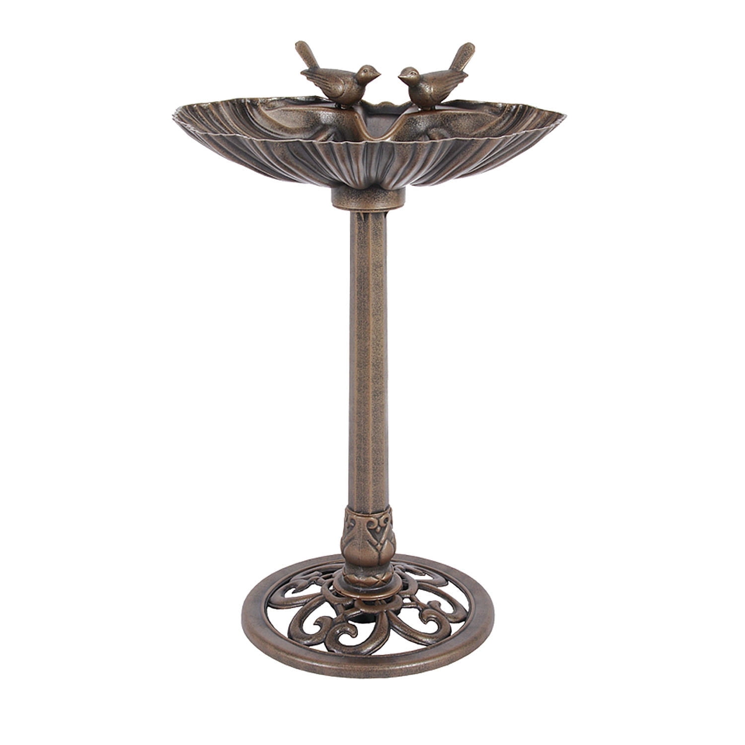 Westcharm 29 Inch Lightweight Poly Resin Outdoor Birdbath for Outside with Decorative Birds and Pedestal Base Stand - Antique Bronze
