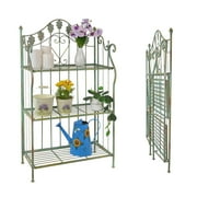 Westcharm 41 inch Tall Pre-Assembled Folding Metal Shelf | Plant Stand | Shelving Unit | Bookcase | Outdoor Bakers Rack with Scrolling Heart & Peacock Tail Motif - Verdigris Green