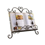Westcharm Antique Metal Kitchen Cookbook Display Stand, Recipe Book and iPad Holder, Cookery Book Easel with Weighted Chains, Rustic Dark Brown