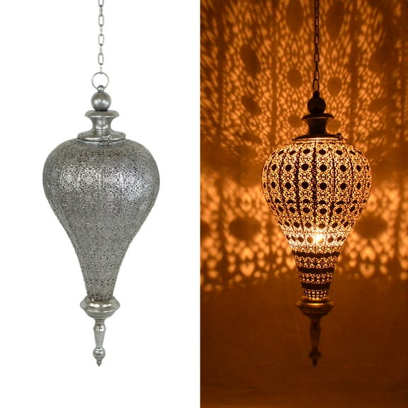 Westcharm Antique Silver Oriental Moroccan Pendant Light Ramadan Hanging Candle Lantern - Extra Large