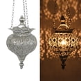 thumbnail image 1 of Westcharm Antique Silver Oriental Moroccan Ramadan Candle Lantern Decorative Metal Hanging Pendant Light - Small, 1 of 9
