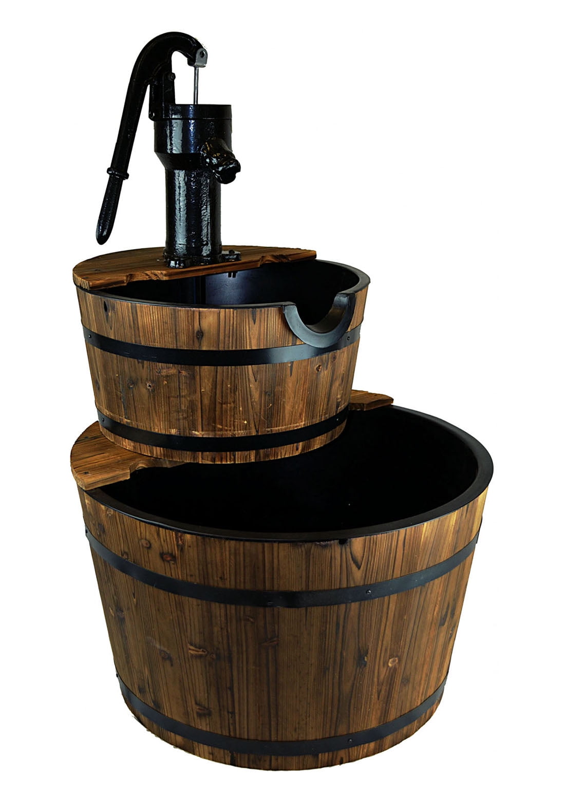 Westcharm Extra Large Cascading Water Fountain for Outdoor Outside Patio Yard | Decorative 2-Tier Wood Barrel Fountain with Pump | 37.5" Tall Garden Waterfall Fountain