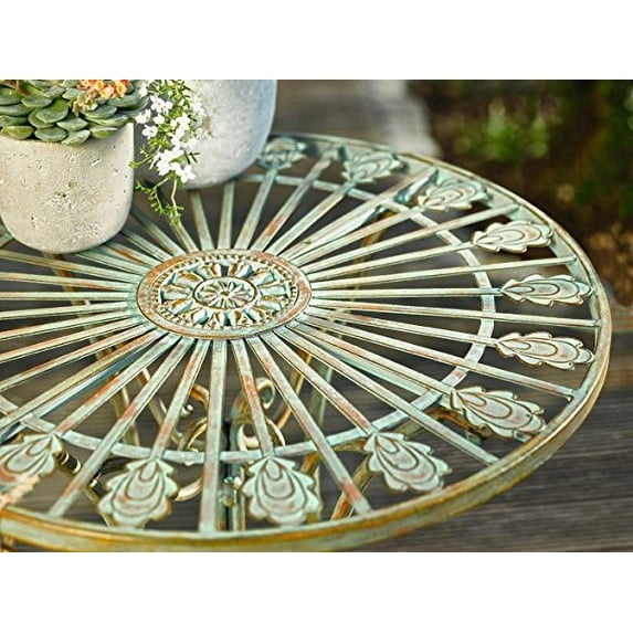 Westcharm Metal Bistro Outdoor Table for Outside Patio w/Curved Legs Scrolling Heart & Peacock Tail Motif