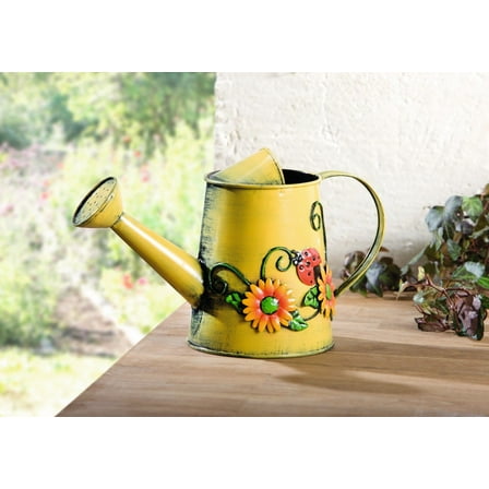 Westcharm Mother's Day Gift, Decorative Sunflower & Ladybug Metal Watering Can (Vol: 4 Cups)