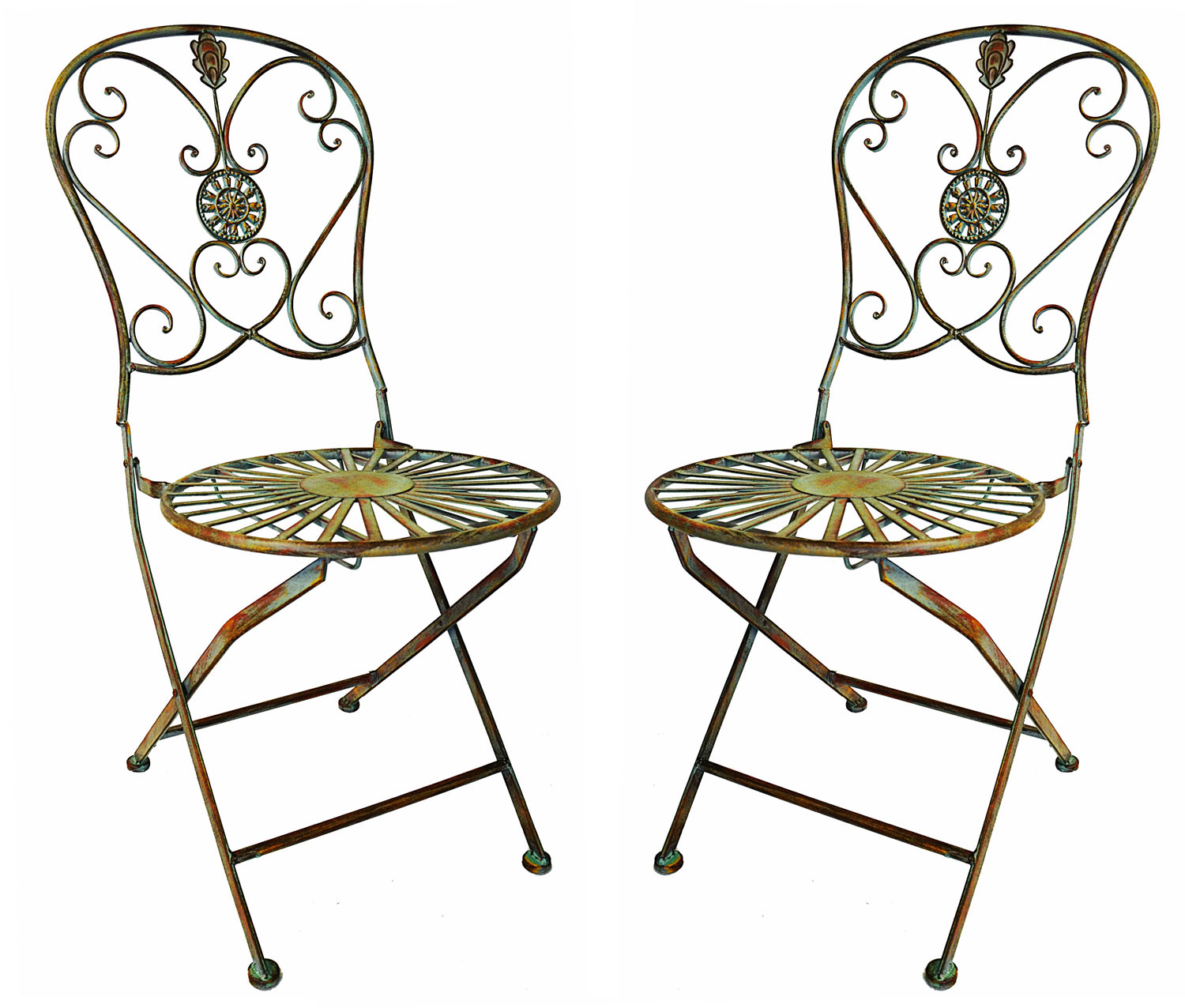 Westcharm Outdoor Folding Metal Patio Bistro Chair 2-Piece Set with Scrolling Heart & Peacock Tail Motif, Verdigris Green - image 1 of 8
