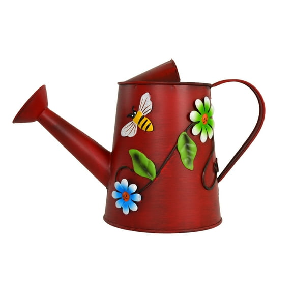 Westcharm Small Red Watering Can - Decorative Flowers & Bee Metal Watering Can (Vol: 4 Cups)