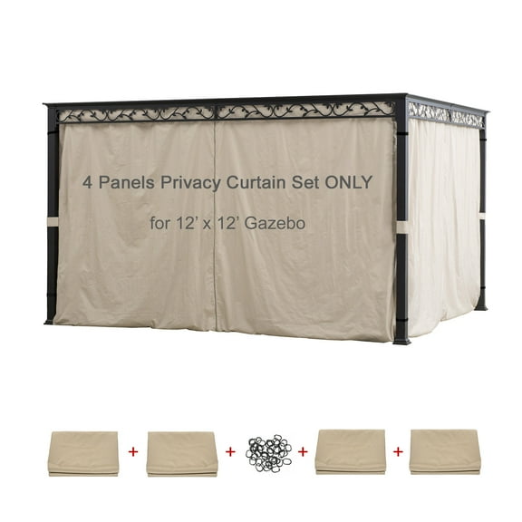 Westcharm Universal Replacement 4 Panels Privacy Curtain for 12' x 12' Gazebo (Outdoor Privacy Sidewalls Set Only) - Beige 144"W x 84"H Each Panel with C Rings