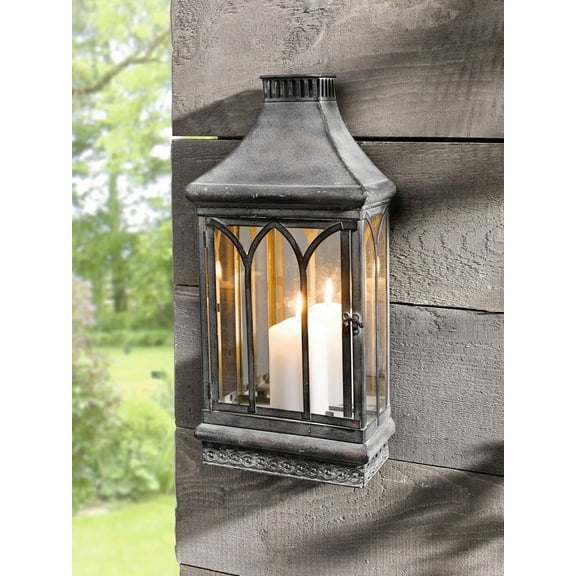 Westcharm Wall Mount Mirror Candle Lantern with Clear Glass Shade for Outdoor, Gray Sconce Candle Holder, 17.7" Tall