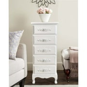 Westcharm White Lingerie Dresser with 5 Drawers, Tall Skinny Storage Chest, Wood Nightstand, Shabby Chic Baby Clothes Nursery Storage, Drawer Storage, Free Standing Jewelry Chest