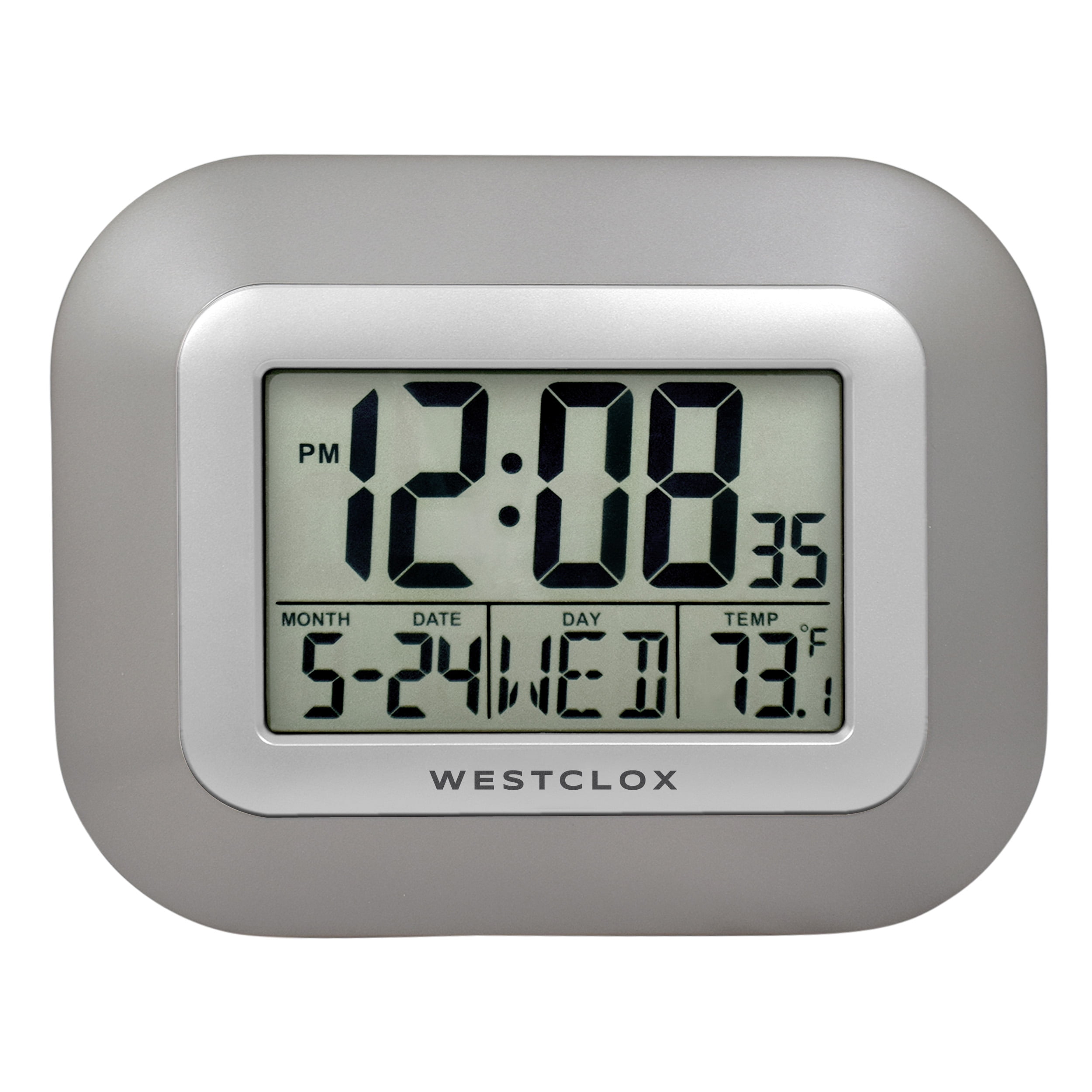 Silver Digital LCD Wall Clock with Temperature Display