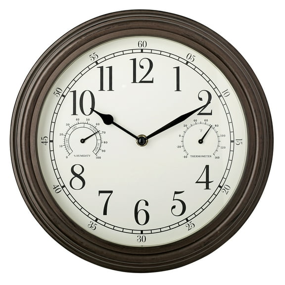 Westclox 12" Brown Indoor/Outdoor Plastic Analog QA Wall Clock with Temperature & Humidity Displays