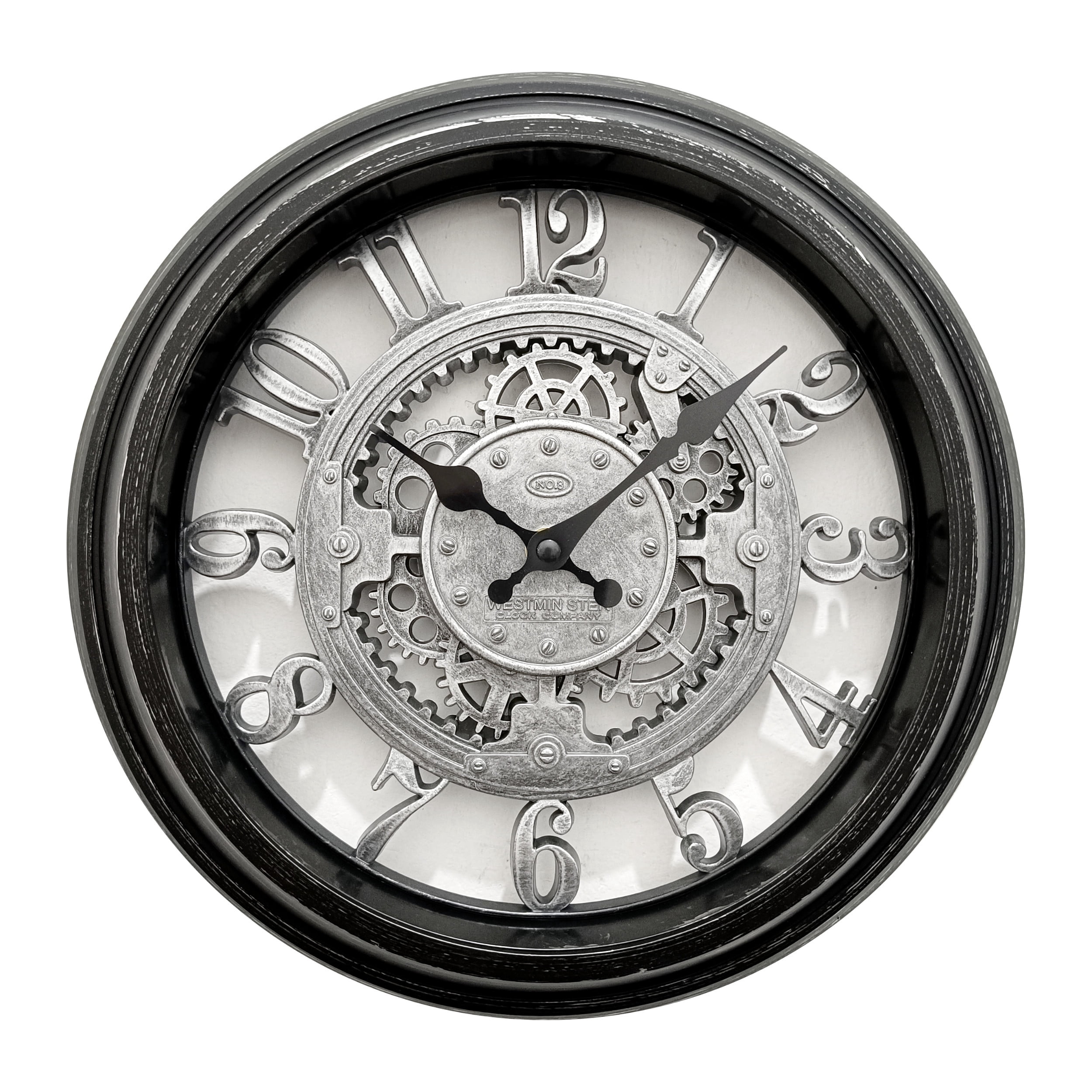Westclox 12" Gears Wall Clock, Industrial Design, Distressed Black Finish