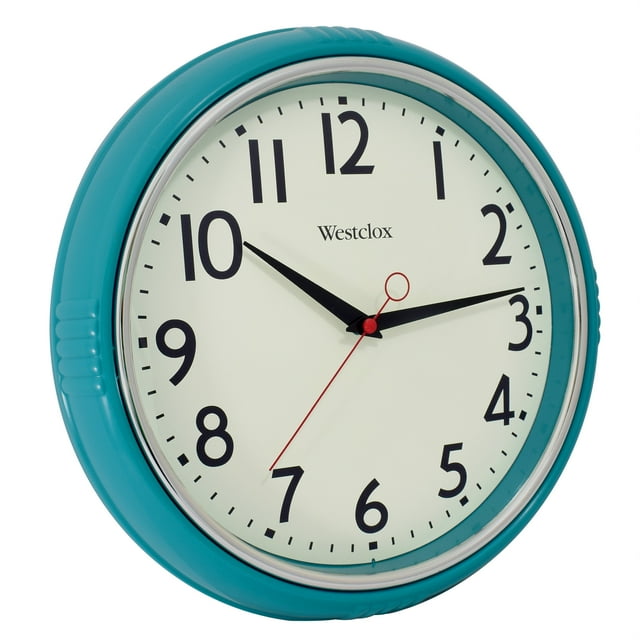 Westclox 12” Teal Retro Analog Quartz Accurate Wall Clock with Easyto