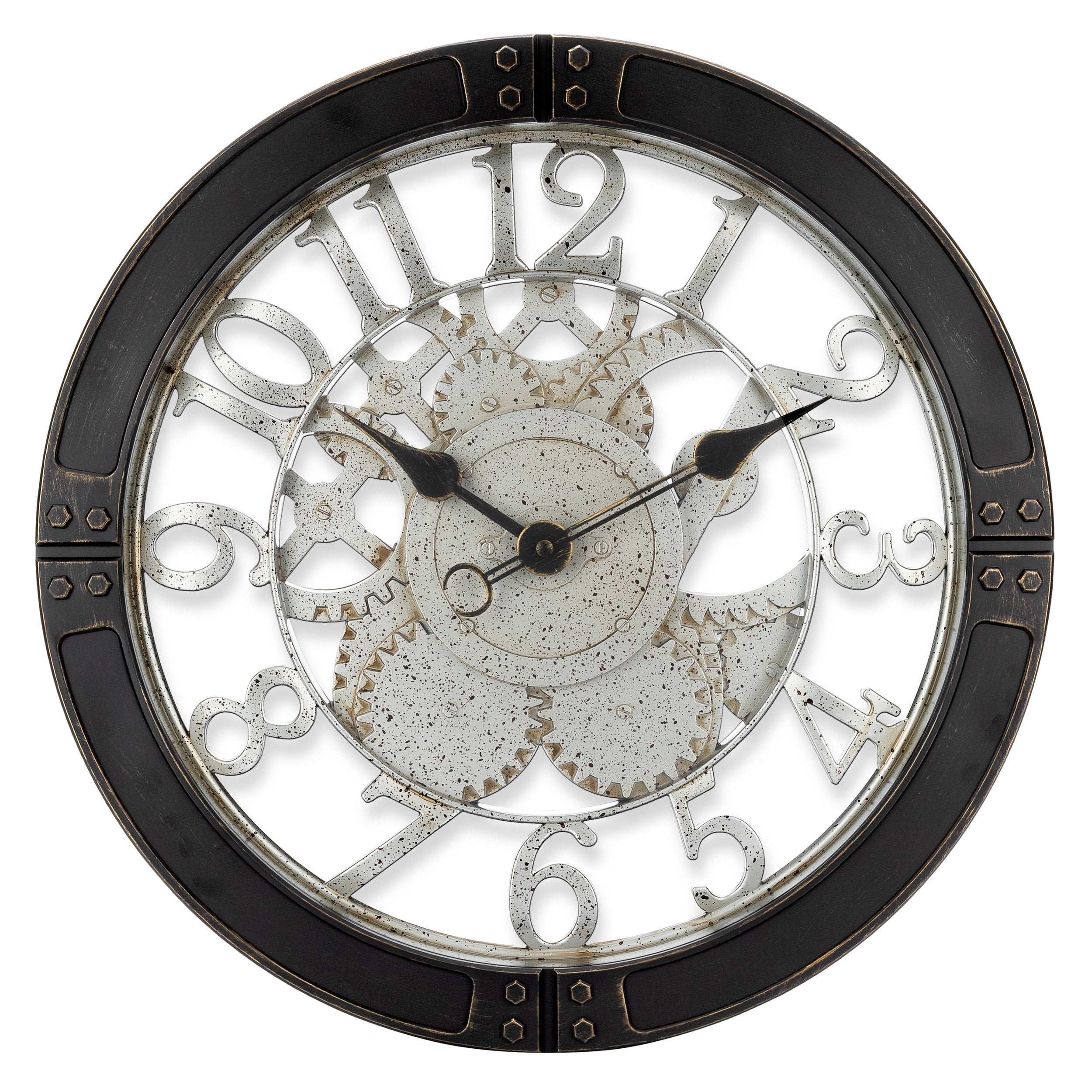 Westclox 16" Black and Silver Industrial Gear Wall Clock