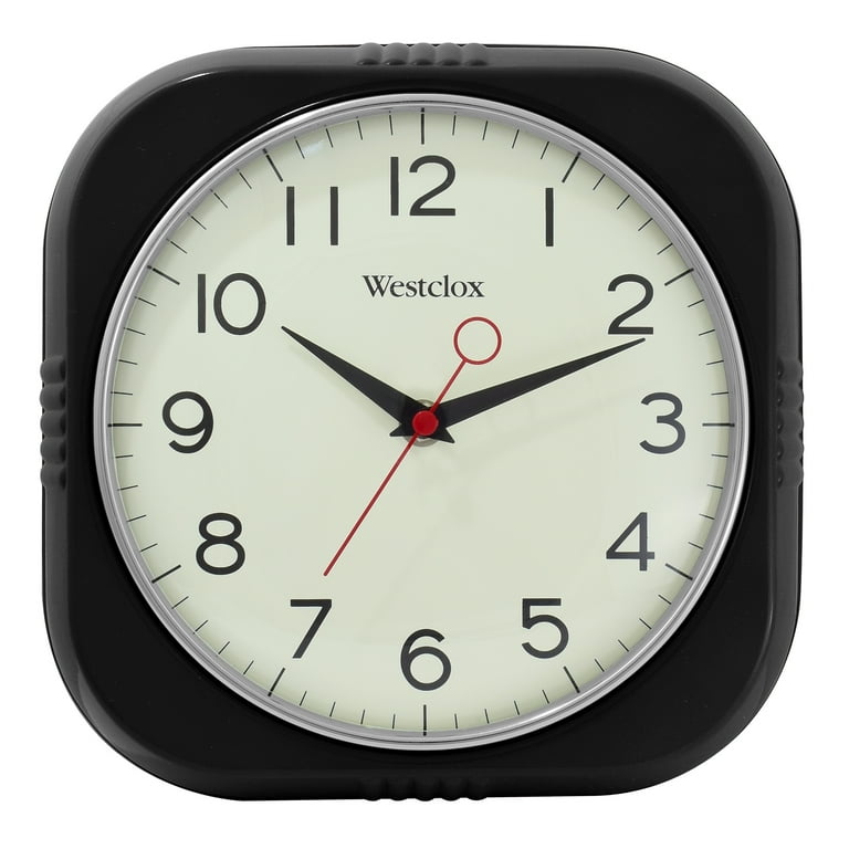 Westclox 1950's Retro Analog QA Wall Clock, 9.5 inches, Black