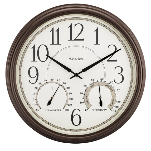 Westclox 20" Bronze Indoor or Outdoor Analog QA Wall Clock - 20 inch. Diam. x 2.25D