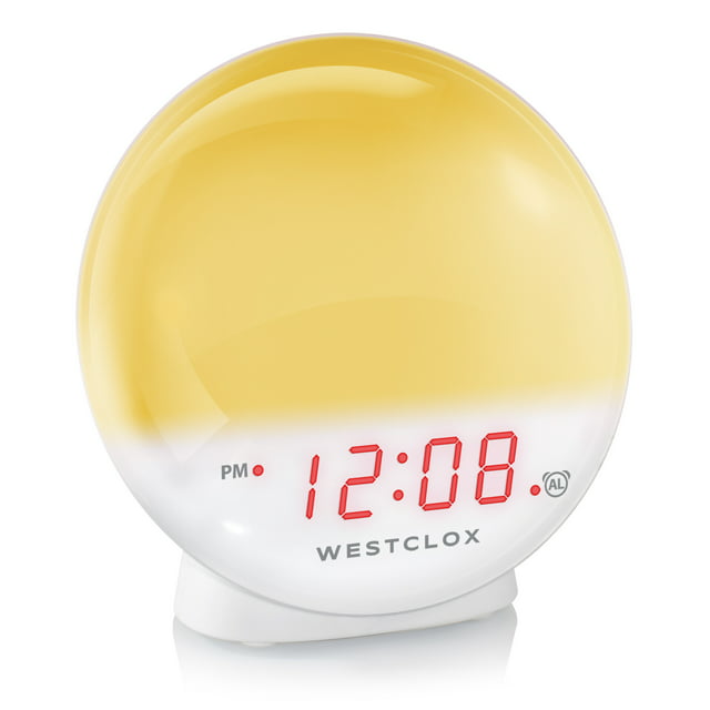 Westclox 5" White Electric Sunrise Simulator Alarm Clock with Digital LED Display and Dimmable Nightlight