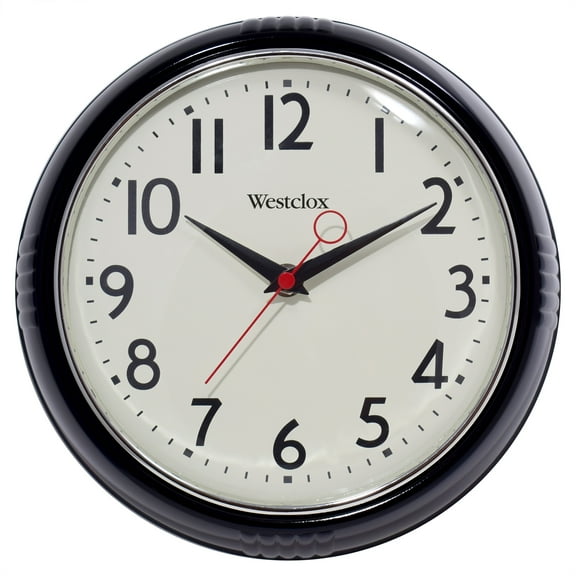 Westclox 9.5" Black Retro 1950s Convex Glass Lens Wall Clock