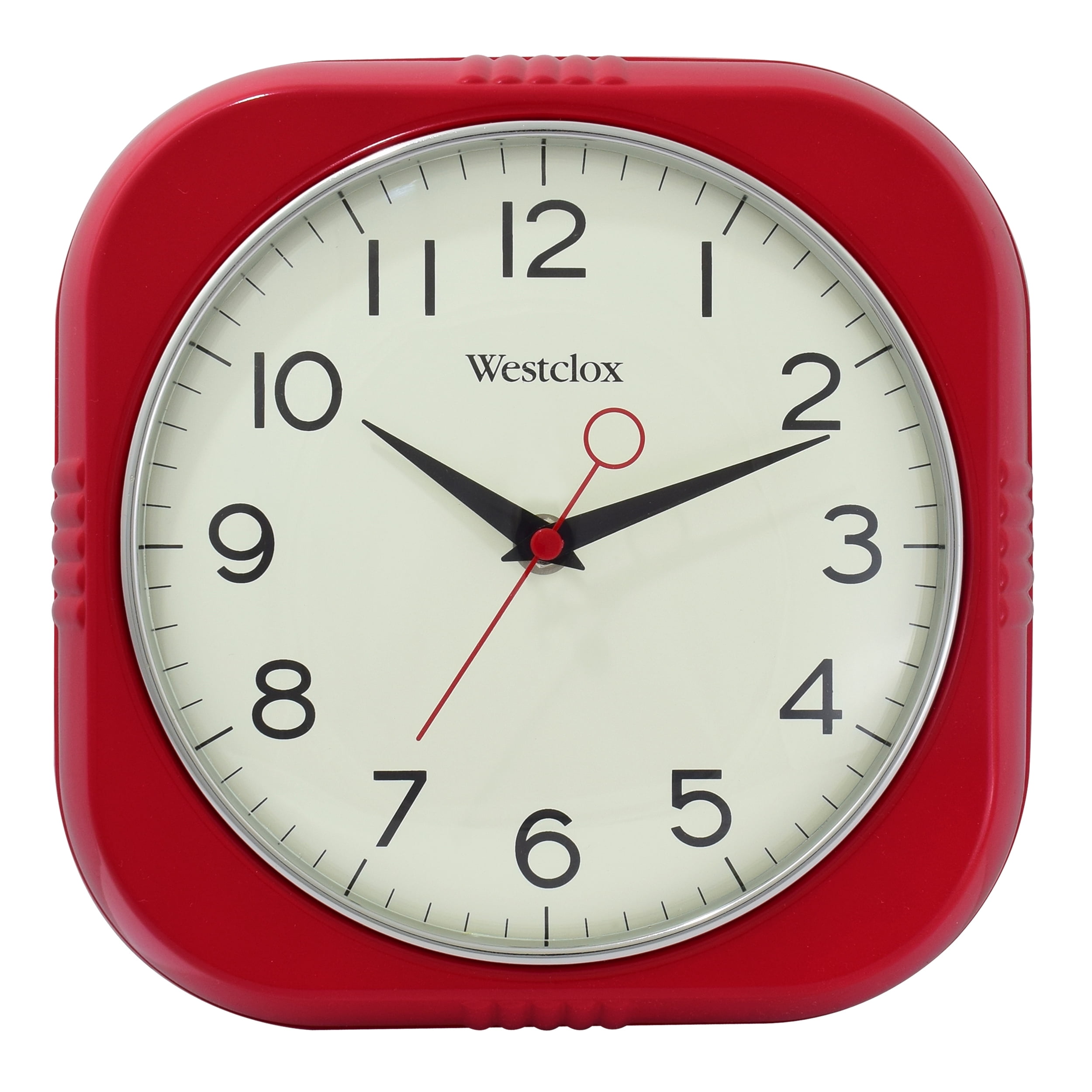 Red Square Retro Wall Clock with Chrome Bezel