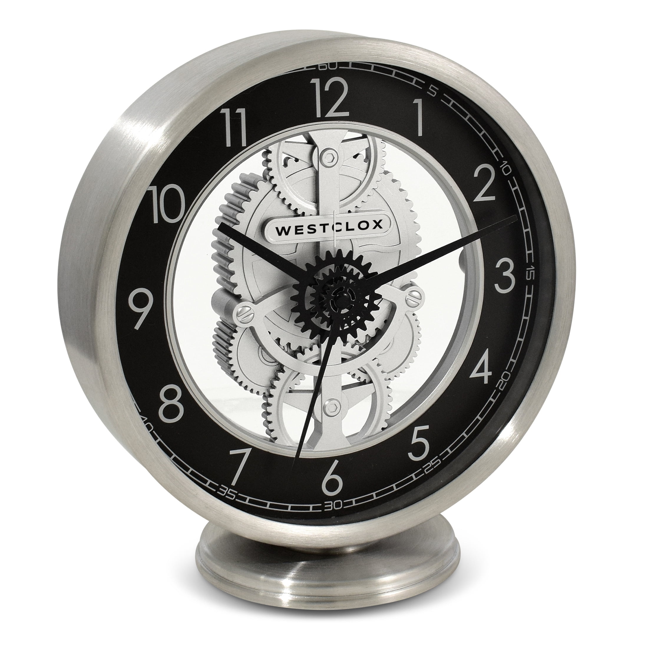 Westclox 6.5" Brushed Metal Gear Analog Quartz Table Clock