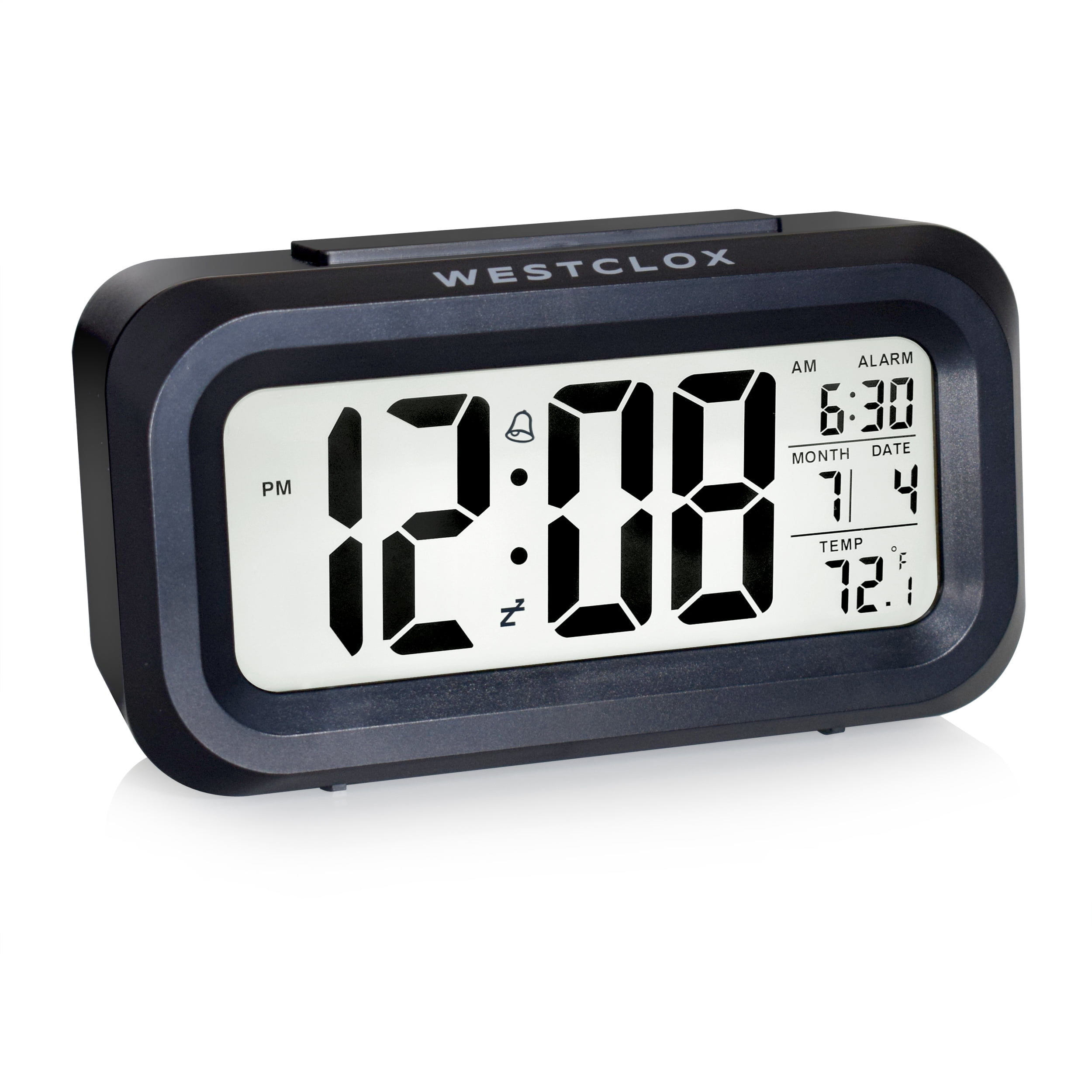 Westclox Black Digital Alarm Clock with Day/Date Display and LED Backlight