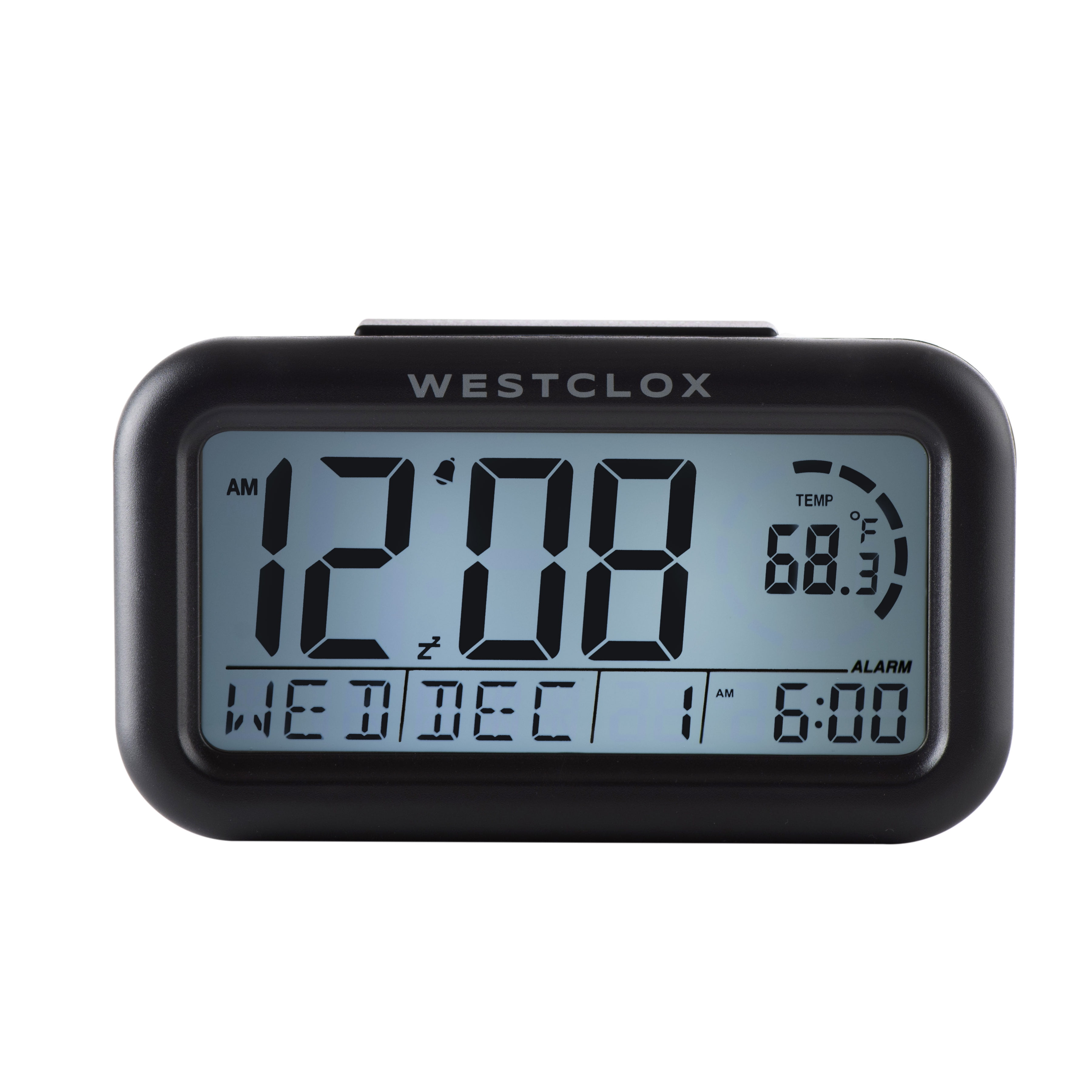 Westclox Black Digital LCD Display Alarm Clock with Temperature and