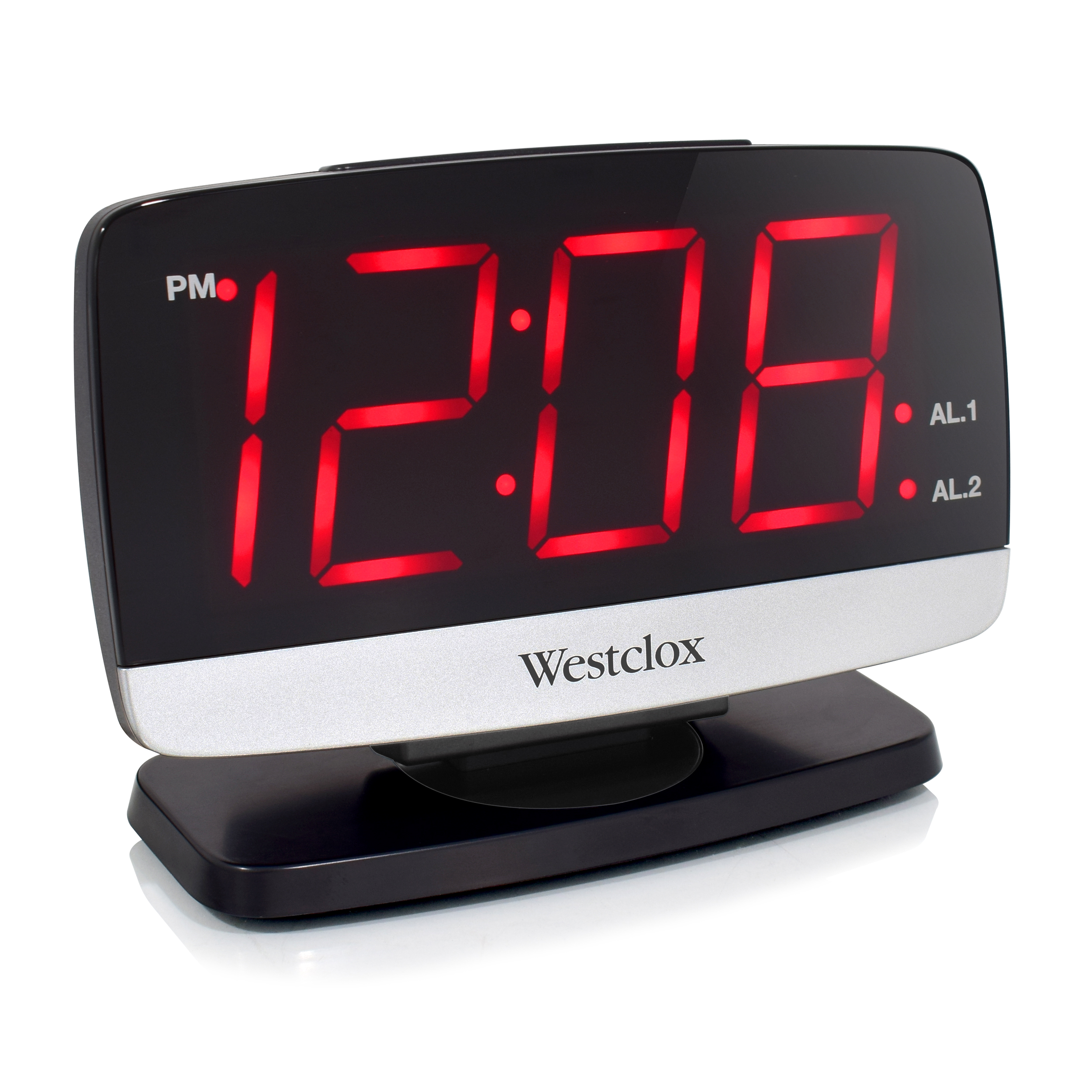 Westclox Black and Silver Electric Tilt & Swivel Alarm Clock Extra Large 1.8” LED Time Display - image 1 of 7