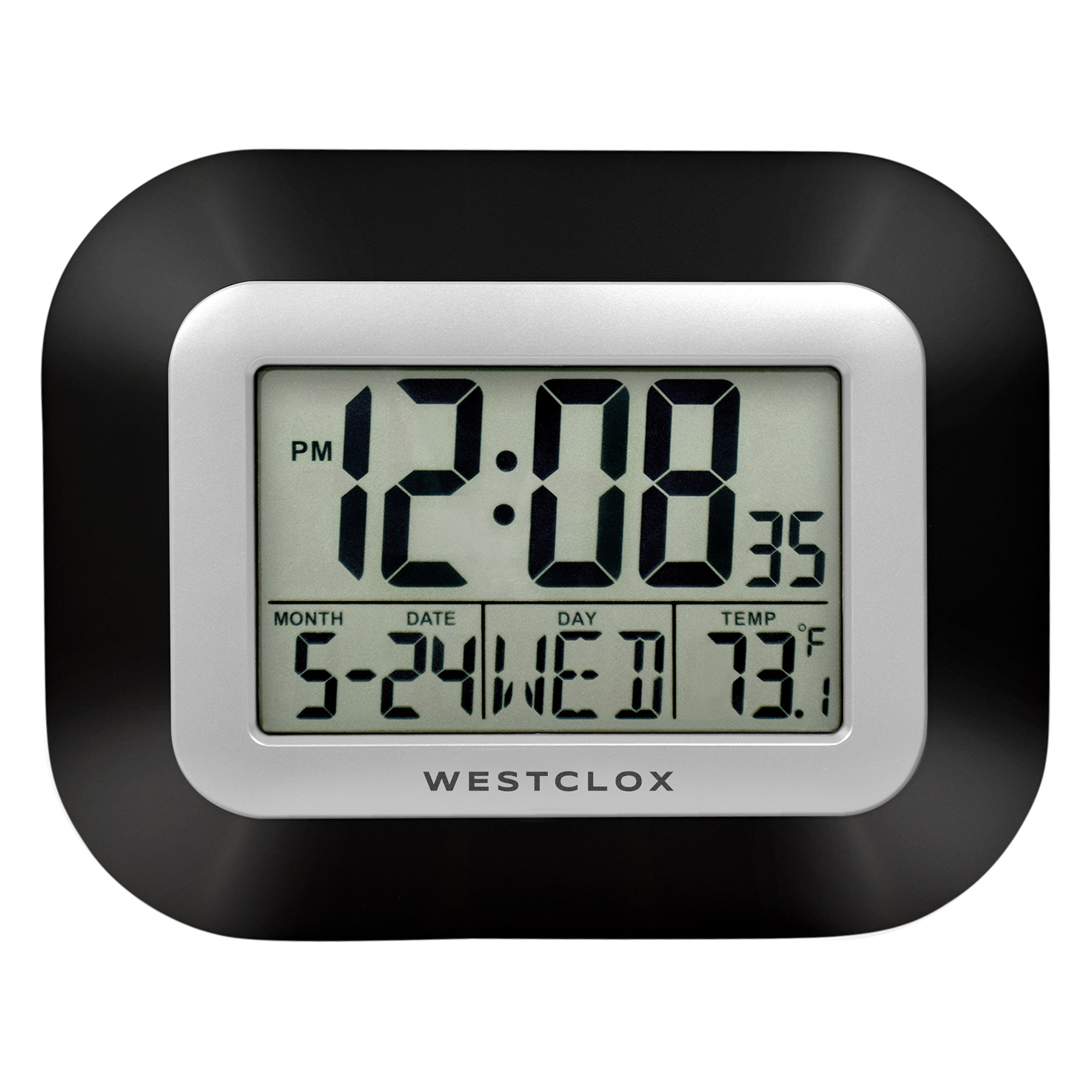 Westclox Classic Black Digital LCD Wall Clock with Date, Day and Temperature - image 1 of 6