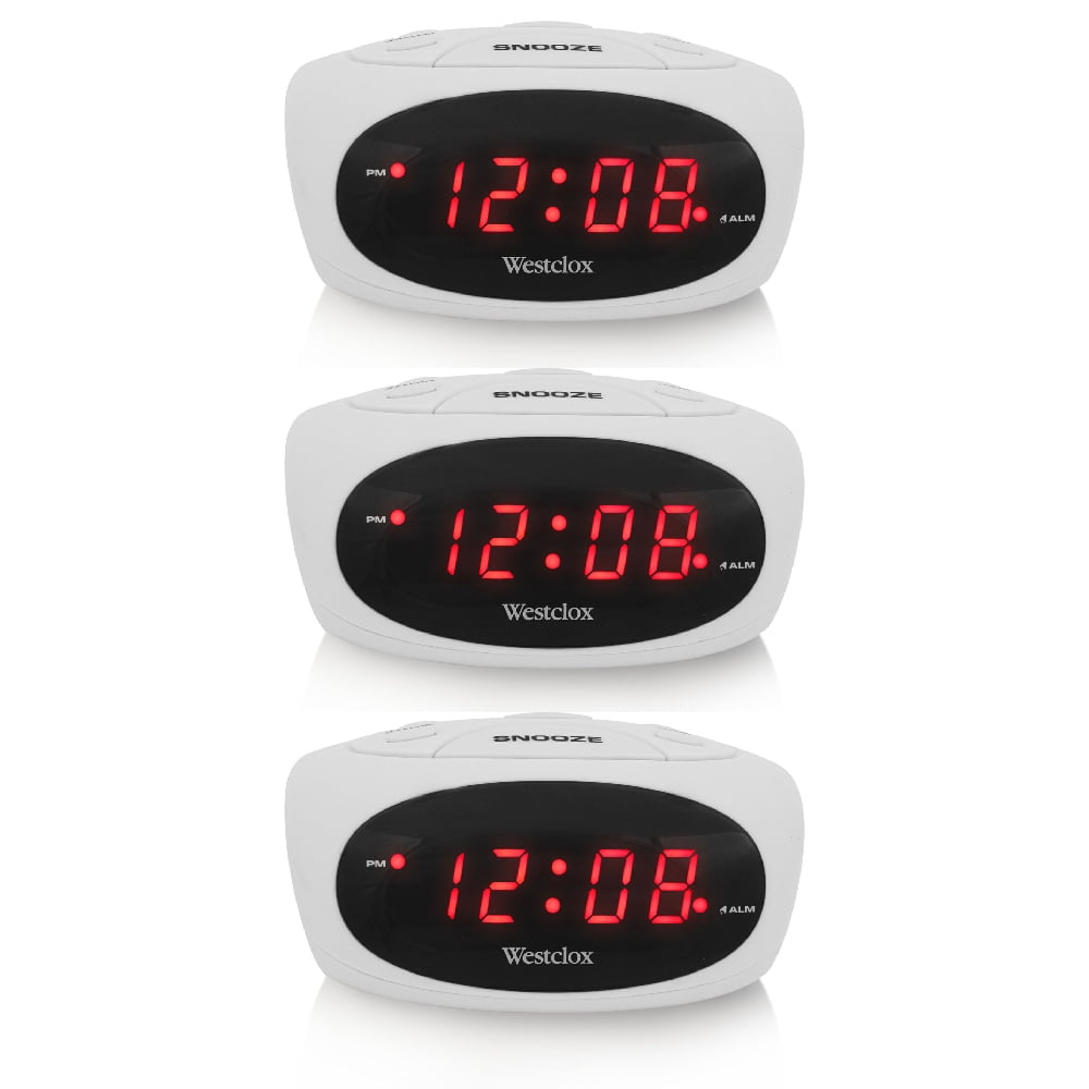 Westclox Digital Alarm Clock LED Electric White, 3 Pack