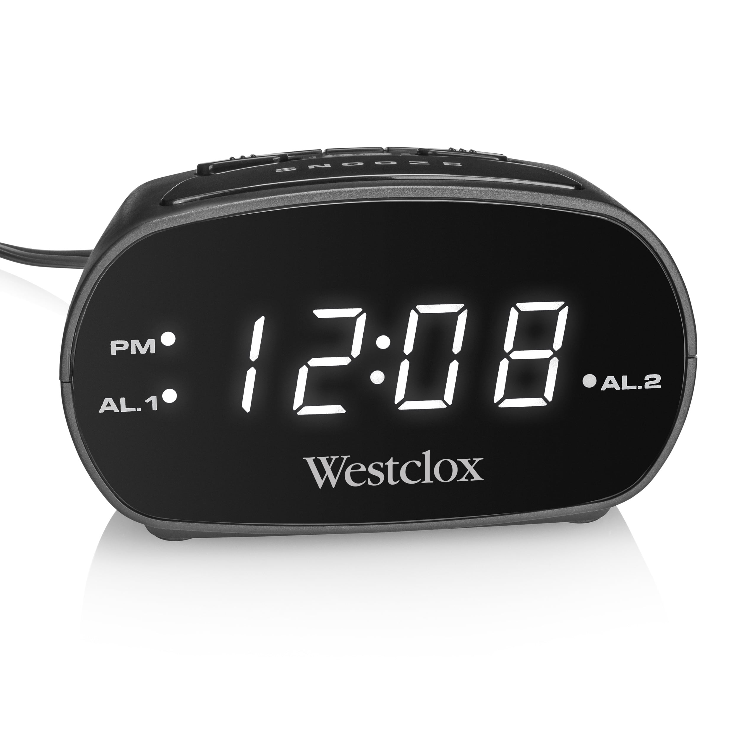 Westclox Electric Digital Black Desk or Bedside Alarm Clock with 0.7" White LED Display and Dual