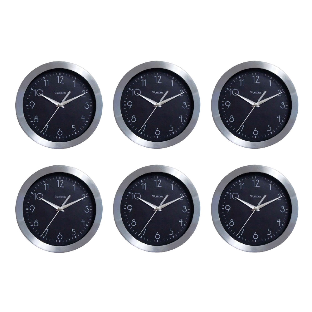 Westclox Wall Clock Brushed Aluminum Round 9 inch Analog Silver Black ...