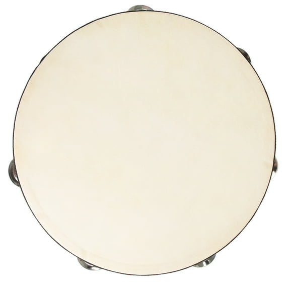 Westco 10" Wooden Tambourine with Natural Skin Head & Satin Finish Rich Sound for Classroom 6 Jingle Sets