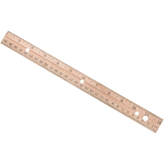 Westcott 10702 Hole Punched Wood Ruler English And Metric With Metal Edge, 12-Inch