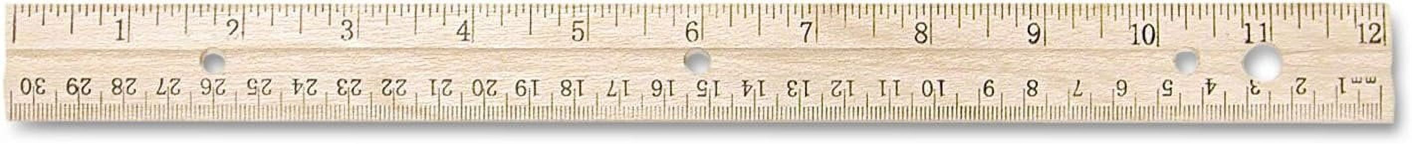 Westcott 10702 Hole Punched Wood Ruler English And Metric With Metal Edge, 12-Inch