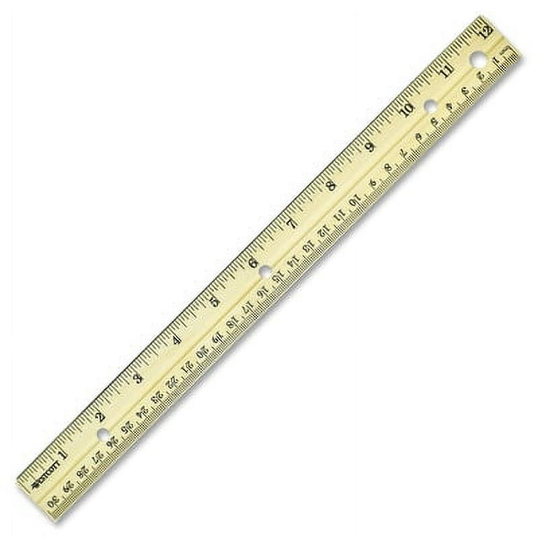 Three-Hole Punched Wood Ruler English and Metric With Metal Edge, 12 Three-Hole Punched Wood Ruler English and Metric With Metal Edge, 12