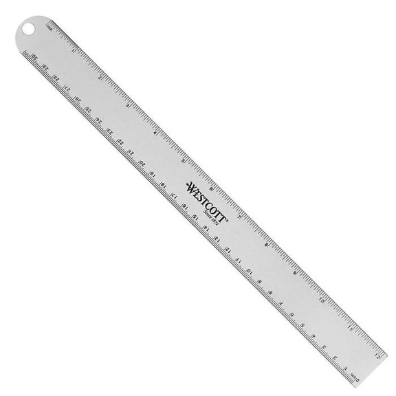 Westcott 12" Anodized Aluminum Ruler with Cork Back, Silver