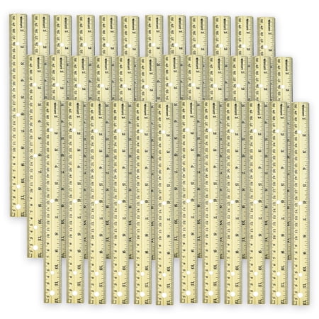 Westcott 12" Hole Punched Wood Ruler English and Metric With Metal Edge, Pack of 36