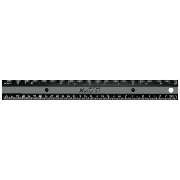 Westcott 12" Kleen Earth Black, Recycled Ruler, Plastic, Metric, Imperial, 0.1, 1 Each, Not Bulk, High School.