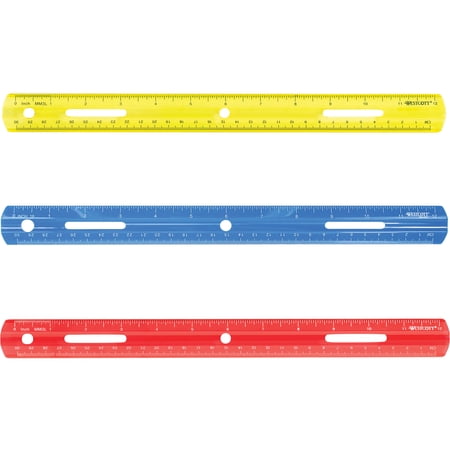 Westcott 12" Plastic Ruler - 12" Length - 1/16 Graduations - Imperial, Metric Measuring System - Plastic - 1 Each - Assorted | Bundle of 5