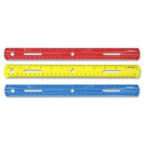 Westcott 12" Plastic Ruler, 1 Each and Not Bulk, Red, Yellow or Blue, Elementary Educational Level