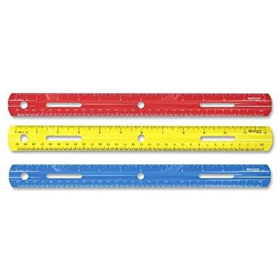Westcott 12" Plastic Ruler, 1 Each, Bulk - No, Red, Yellow or Blue, Elementary School