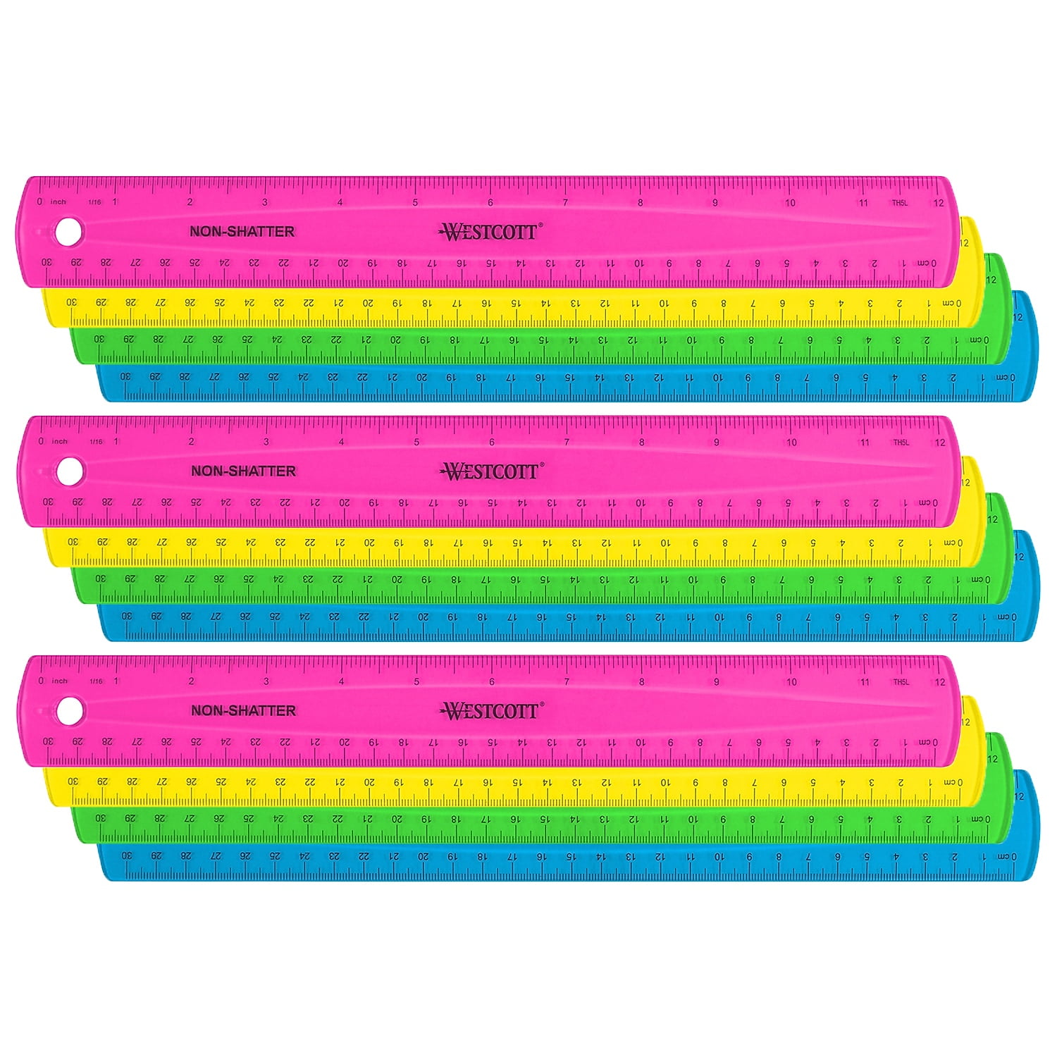 12" Assorted Translucent Shatterproof Ruler Set with Anti-Microbial