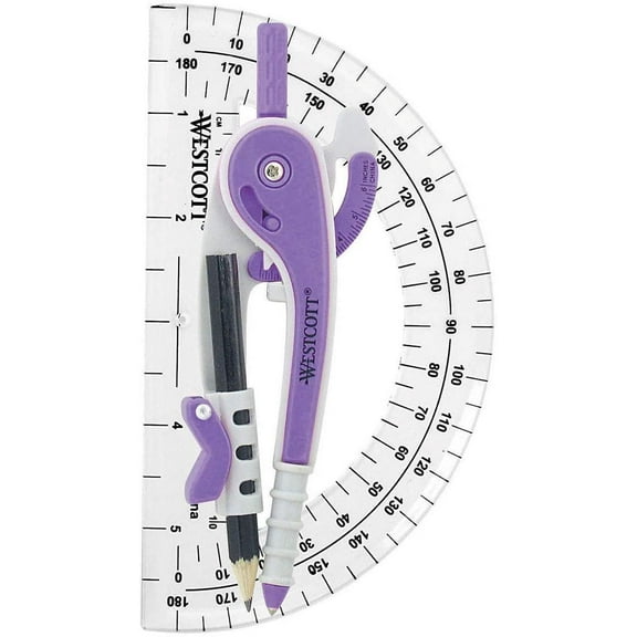 Westcott 14558-002 2 Piece Math Tools, Compass & Protractor Set
