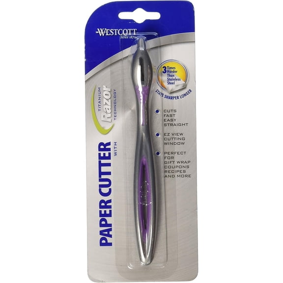 Westcott Titanium Bonded Razor Paper Cutter - Compact Manual Craft Knife - Purple
