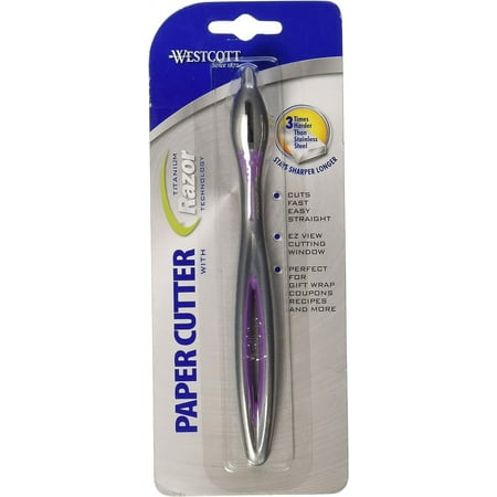 Westcott Titanium Bonded Razor Paper Cutter - Compact Manual Craft Knife - Purple