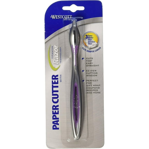 Westcott Titanium Bonded Razor Paper Cutter - Compact Manual Craft Knife - Purple